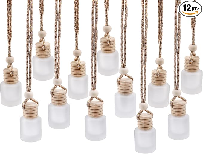 12 Pcs Car Hanging Air Freshener Perfume Bottle Empty Glass Bottle Pendant Aromatherapy Essential Oil Diffuser Bottle Car Hanging Ornaments Decor