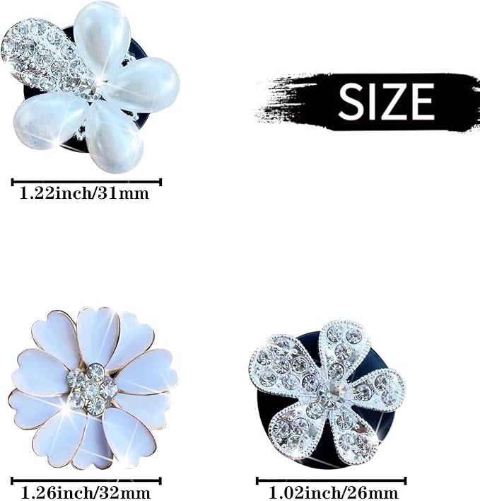 Bling Daisy 3-Pcs Crystal Flower Air Vent Clips - Rhinestone Cute Car Air Freshener Clips & Decor