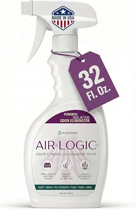 Dual-Action Odor Eliminator Spray 32 Fl Oz, Plant-Based Instant Knockdown & Enzymatic Deodorizer for Home, Neutralizes 16 Odor Sources, Bleach-Free, Fabric & Surface Safe, Lavender Lemon