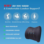Lumbar Support Pillow for Car, Memory Foam Lumbar Pillow for Lower Back Pain Relief - Back Cushion for Driving, Chair Support for Car-Office Chair, Wheelchair - Classic Black