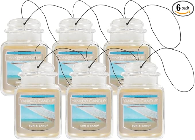Yankee Candle Car Air Fresheners, Hanging Car Jar Ultimate, Neutralizes Odors Up To 30 Days, Sun & Sand, 0.96 OZ (Pack of 6)
