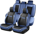Coverado Car Seat Covers Full Set, Car Seat Protector Car Seat Cushion, Nappa Leather Seat Covers for Cars, Front and Back Seat Protectors Cushions Universal Fit for Most Cars Vehicles(Blue&Black)