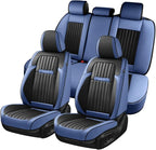 Coverado Car Seat Covers Full Set, Car Seat Protector Car Seat Cushion, Nappa Leather Seat Covers for Cars, Front and Back Seat Protectors Cushions Universal Fit for Most Cars Vehicles(Blue&Black)