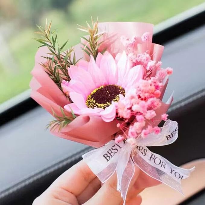 Small Bouquet Car Air Freshener Vent Clips, Mini Dried Flower Bouquet,Cute Vehicle Interior Decorations Universal for Truck SUV Dashboard,Interior Accessories (L, 1set)