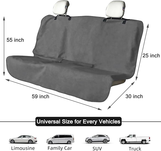 Waterproof Backseat Cover for Car Trucks Van SUV Jeep, Rear Bench Towel Seat Covers, Car Seat Protector for Gym Swimming, Universal Fits for Truck Van and SUV (Bench Grey)