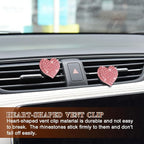2PCS Heart-Shaped Car Vent Clip with Rhinestone, Car Vent Accessory, Bling Heart Charm Air Conditioning Outlet Clip, Auto Diffuser Air Freshener Charm for Women Girls (Pink, Heart)