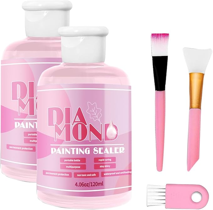 Diamond Painting Sealer Glue Kit 2 Pack 8OZ with Silicone Brush, Diamond Art Sealer Clear Finish High Gloss Permanent Hold & Shine Effect Puzzle Glue Clear Diamond Art Kits for Adults