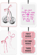 Pink Coquette Bows Car Air Freshener Hanging 4Pcs, Retro Disco Ball Car Fresheners, Girly Bow Car Accessories Interior, Preppy Gifts Cute Cars Decoration Gifts for Women Girls(Vanilla)