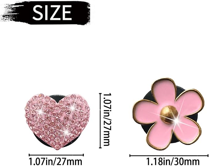 4 Pcs Pink Heart & Flower Pandent Air Vent Clips,Bling Heart and Flower Air Fresheners Vents Clips Diamond Car Interior Decor Bling Cute Car Accessories Decoration for Women+ Sunflower Mask Hook