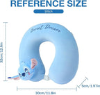 MINISO Disney Stitch Travel Pillow 100% Pure Memory Foam Neck Pillow, Airplane Pillow for Traveling Car Home Office Washable Cover