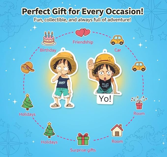 PumpCar 2 pieces Luffy kid double-sided hanging Japanese anime cherry-scented One Piece car air freshener Cool anime hanging air fresheners for rearview mirror Car Interior Accessories Household Gifts