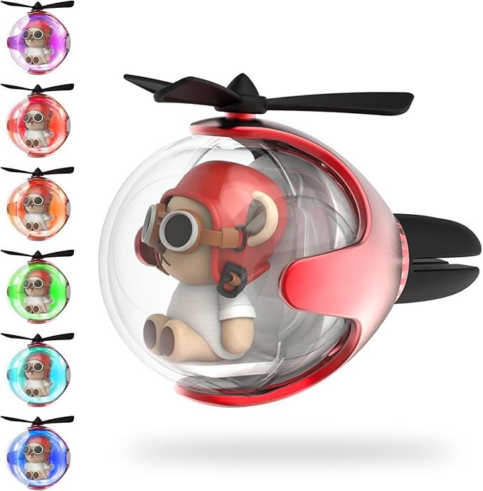 Red Bear Car Air Freshener with 6-Color Auto Light Up & 4 Scented Pads – Light Fragrance, Decorative Auto Accessories,Cute Velentine's Day Small Gift