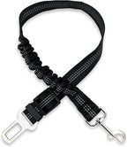 Black Adjustable Dog Car Safety Seat Belt with Elastic Cushion Leash & Anti-Tangle Metal Buckle