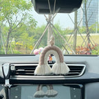 Macrame Rainbow Charm Boho Felt Ball Wood Bead Essential Oils Diffuser Interior Decor Handmade Car Accessories Colorful Hanging Air Freshener Decor(Brown)