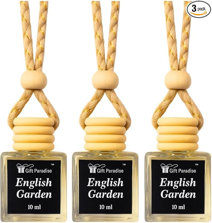 Lilac & Rose Garden fragrance, English Garden Car Air Freshener – Set of 3 Long-Lasting Hanging Diffusers with Floral Scent, Premium Velvet gift bag – Odor Eliminator for Car, Closet, or Office