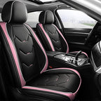 otoez Car Seat Covers Full Set, 5 Seat Pink Leather Seat Cover for Car, Waterproof Automotive Front and Back Seat Protectors for Most Sedens Trucks SUVs, Black & Pink