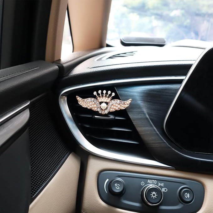 Bling Crown Wings Car Air Freshener Vent Clips,2pcs Gold Glitter Wings Car Accessories for Women Car Air Fresheners Car Charm