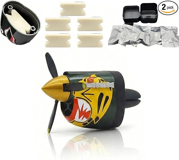 P-40 Warhawk Car Air Freshener with Spinning Propeller - Vent Clip Dashboard Decor for Men, Long Lasting Odor Eliminator & Aviation Gift (1pcs-tiger)
