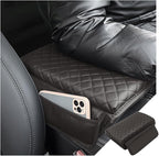 zipelo Car Armrest Cushion, Carbon Fiber Leather Auto Center Console Pad, Memory Foam Armrest Box with Storage Bag, Hand Rest Pillow with Organizer Pockets, Universal Fit for Most Vehicles (Coffee)
