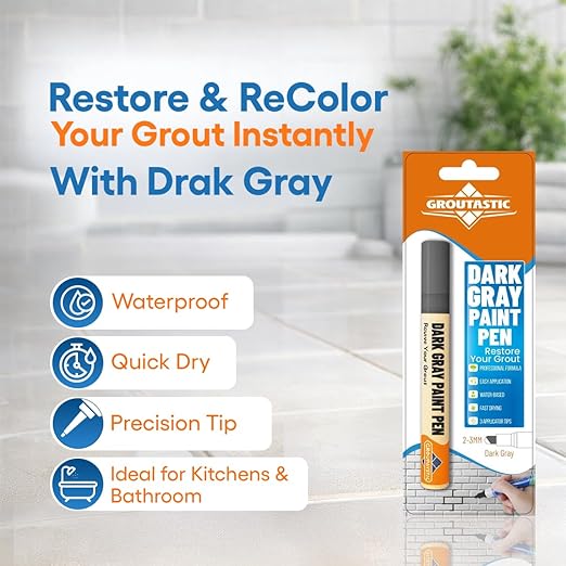 Dark Gray Grout Paint Pen Tile Grout Colorant & Sealer Marker, Quick-Dry, Ideal for Bathroom, Shower, Kitchen Tiles Restores Grout Lines, 3 Adjustable Tips (2-3 mm)