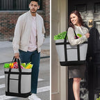 CIVJET Insulated Reusable Tote Bag for Grocery Shopping for Women/Men, Pizza/Food Delivery Bag to Keep Food Cold/Hot for Uber Eats/Doordash/Grubub, Cooler Bags for Travel/Beach/Picnic, Cooler Bag,Grey
