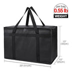 Bodaon 2-Pack Insulated Food Delivery Bag, XX-Large Reusable Grocery Shopping Bag, Frozen Food Cold, Bodaon Cooler Bags with Zippered Top, Black