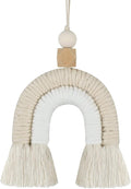 Macrame Rainbow Charm Boho Felt Ball Wood Bead Essential Oils Diffuser Interior Decor Handmade Car Accessories Colorful Hanging Air Freshener Decor(Beige)