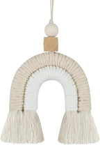 Macrame Rainbow Charm Boho Felt Ball Wood Bead Essential Oils Diffuser Interior Decor Handmade Car Accessories Colorful Hanging Air Freshener Decor(Beige)