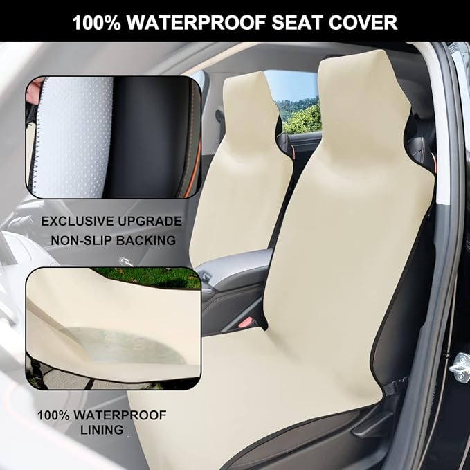 INFANZIA Premium Waterproof Seat Cover Towel Protector Neoprene Universal Fit, Upgraded 100% Washable & Removable Non-Slip Sweat Carseat Towel Covers, Perfect for Gym/Yoga/Workout（Beige,2PCS