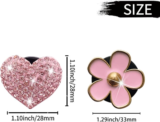 Bling Heart & Daisy Air Vent Clips, 4 Pcs Pink Heart & Flower Car Air Fresheners Vent Clips Diffuser Vent Clip Rhinestone Diamond Decoration Car Interior Decor Cute Accessories for Women