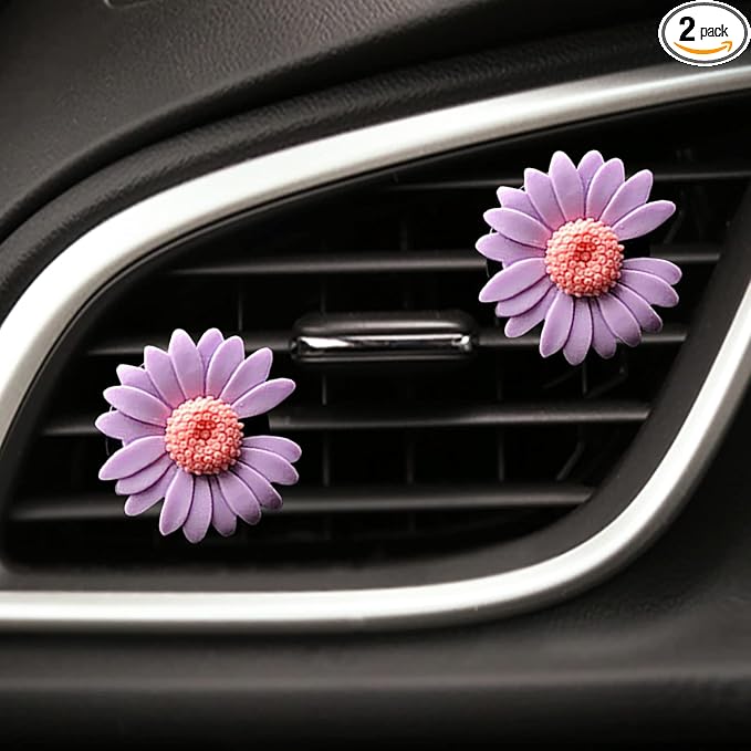 2 Pieces Daisy Flower Air Vent Clip Cute Car Air Freshener Clip Boho Car Air Outlet Decorations Charm Car Inter Decor Accessories for Girls Women