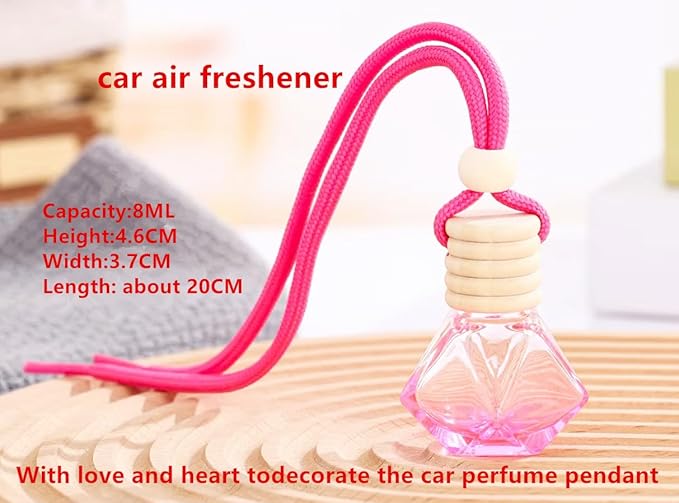 Red Car Air Freshener 8ML Car Perfume Glass Pendant 2PCS with 20ML Spare Natural Perfume Decoration Car Perfume Air Freshener (Shangri-La)