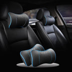Car Leather Neck Pillows, Neck Rest Cushions,100% Memory Foam Cervical Support, Comfortable Travel car Seats and Home Office Soft Pillows, Blue a Set (2 pcs