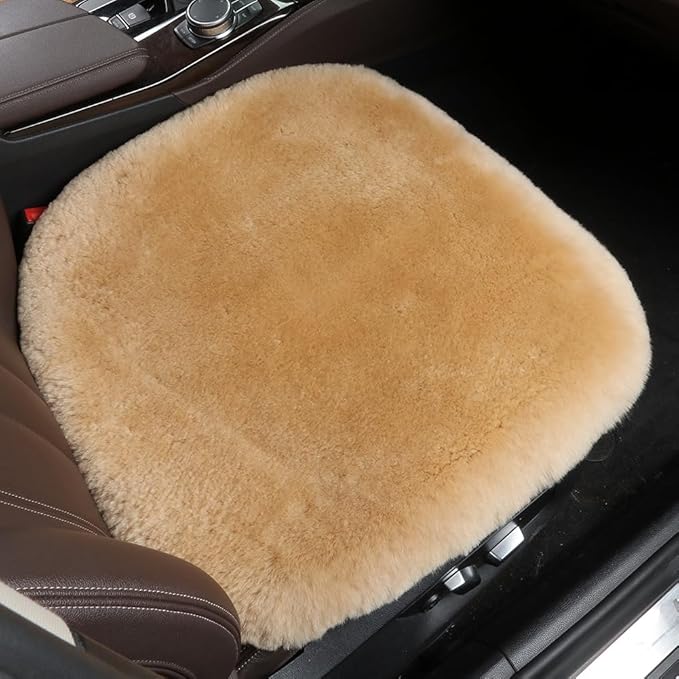 OGLAND Fluffy Genuine Australia Sheepskin Car Seat Cover for Auto Interior Accessories with Soft Fuzzy Wool Eco-Friendly Natural Fur Non-Slip (Honey Beige, Front 20 * 20inchs)