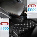Car Center Console Cushion Pad, PU Leather Vehicle Armrest Cover Protector, Anti-Scratch Automotive Interior Arm Rest Seat Box Mat Accessories, Universal for SUV Sedan Truck (Black/White)