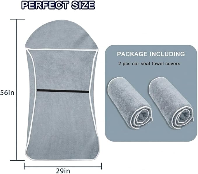 Car Seat Towel Cover, 2pcs Universal Front Seat Protector for Cars, SUVs and Trucks, Sweat Towel Car Seat Cover for Gym, Yoga, Swimming, Pets and Family Travel, Light Gray