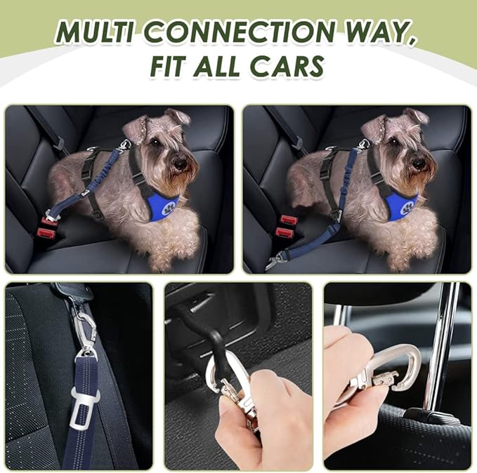 Lukovee Dog Seat Belt for Car, Adjustable Dog Car Harness for Large Medium Small Dogs, Soft Padded & Breathable Mesh Dog Seatbelt with Car Strap and Carabiner (Blue,S)