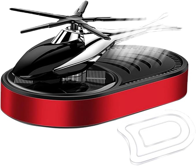 Solar Powered Car Air Freshener - Helicopter Design - Long Lasting Fragrances - Red
