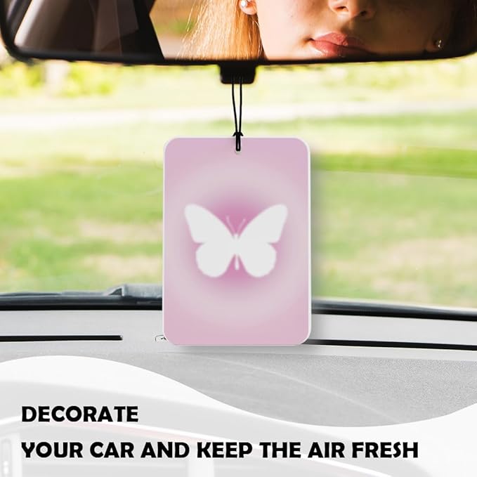 Cute Pink Butterfly Aura Car Air Freshener 4 Pcs, Funky Y2K Inspirational Daily Affirmations Air Freshener Hanging Decor for Cars Closet Drawer Books Accessories Gifts