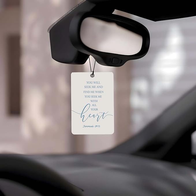 Christian Scripture Car Air Freshener 4Pcs, Inspirational Bible Quotes Hanging Scents, Gray BLUE Bible Quote Gift Air Freshener Hanging in Car Wardrobe Drawer or Book.