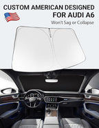 Proadsy 2026 Upgrade Windshield Sun Shade Custom Fit 2019-2025 Audi A6 Foldable Front Sunshade Protector Sun Visor Blocks UV Rays Keep Car Cooler