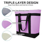 CIVJET Insulated Reusable Tote Bag for Grocery Shopping for Women/Men, Pizza/Food Delivery Bag to Keep Food Cold/Hot for Commercial Delivery Services, Cooler bags for Travel/Beach/Picnic, Lavender