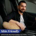 Andalus Brands Pure Australian Sheepskin Fluffy Car Center Console Cover, Luxurious Non-Shedding Furry Arm Rest Cover for Car, Versatile for All Seasons, Beige - (11.47" X 6.3")