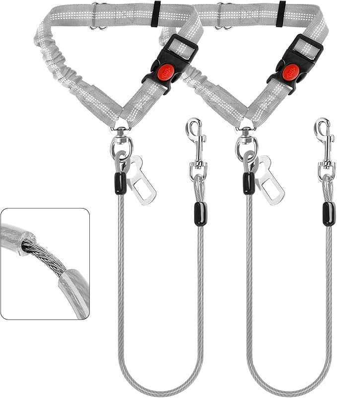 Dog Seat Belt for Car,Chew Proof Dog Car Seat Belt,2 in 1 Car Harness for Dogs Safety Seat Belt,Heavy Duty Pet Seat Belt for Medium & Large Dogs Chewer