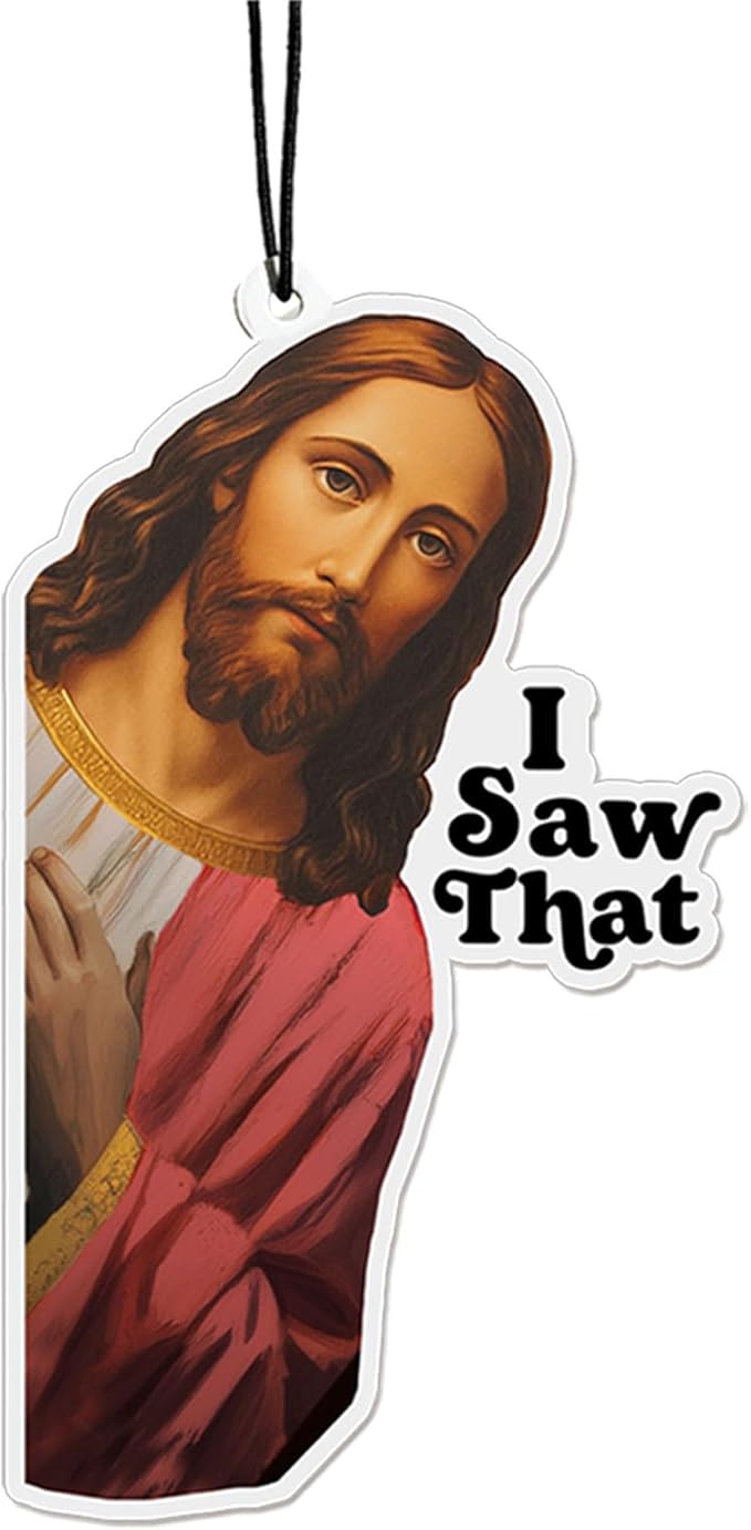 4 x Jesus I Saw That Funny Car Air Freshener, Christian Gift For Her Him, Funny Jesus Christmas Gift, Jesus Meme Gifts, Christmas Car Accessories, 3.2inch - Pack of 4