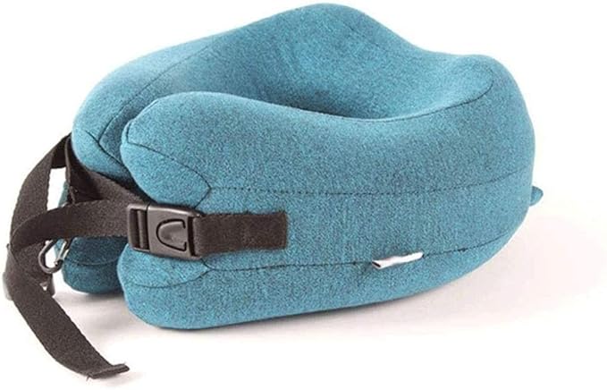 Neck Pillow Sleep Kit - 100% Memory Foam Travel Pillow, Compact Carry Bag, U-Shaped Airplane Car Flight Pillow, Breathable and Comfortable 360-Degree Head Support (Color : Blue)