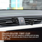 2PCS Heart-Shaped Car Vent Clip with Rhinestone, Car Vent Accessory, Bling Heart Charm Air Conditioning Outlet Clip, Auto Diffuser Air Freshener Charm for Women Girls (Black, Heart)