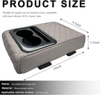 Car Center Console Armrest Pillow, 14"×8.3" Waterproof Leather Armrest Box Cover with Cup and Phone Holder, Soft Memory Foam Arm Rest Console Pad Protector for SUV Truck (Gray, Embroidery)