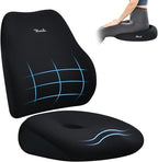 FLORICH Large Car Seat Cushion and Lumbar Support Pillow, Ergonomic Memory Foam Driving Seat Cushion for Back & Sciatica Pain Relief, Non-Slip Washable Seat Cushion for Car, Driver, Office-Black