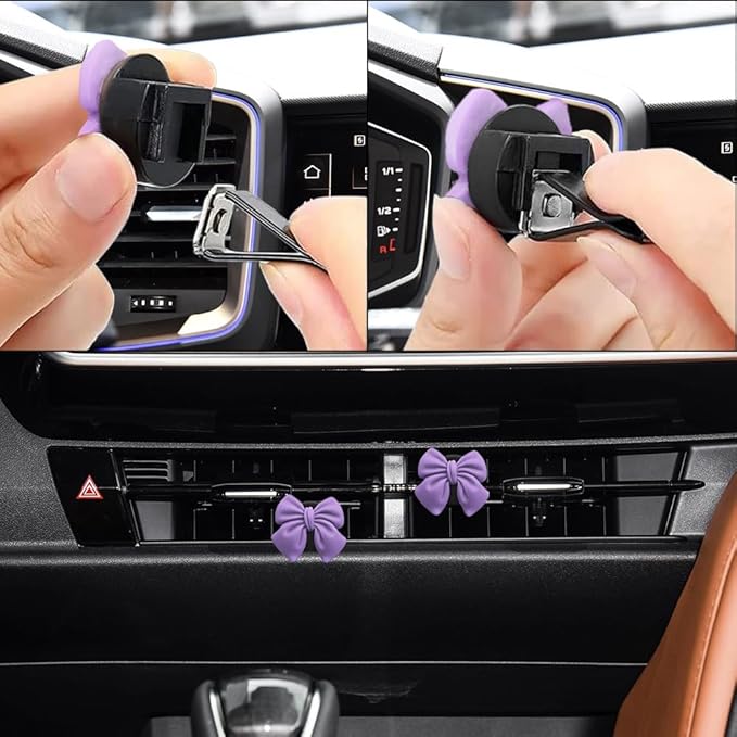 6PCS Bow Car Air Vent Clips, Cute Car Air Freshener Outlet Vent Clip, Coquette Bow Car Diffuser Perfume Clip, Universal Auto Air Conditioning Accessories for Women Girls (Purple, 6PCS)